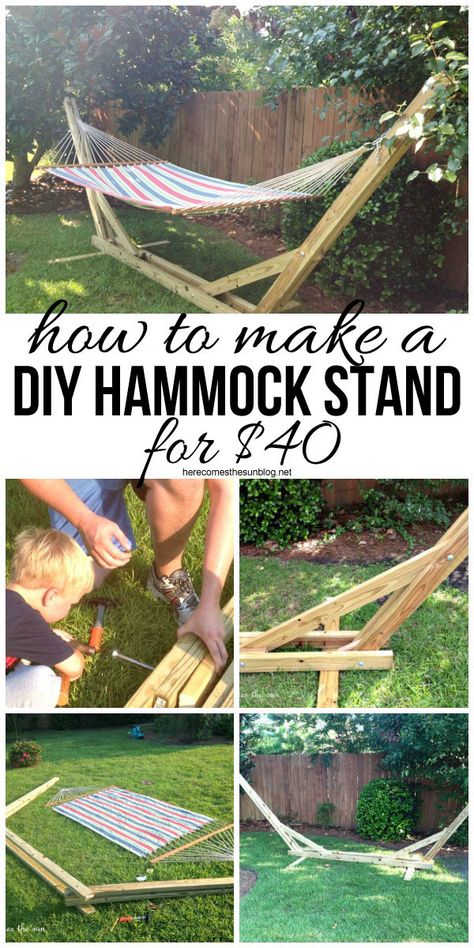 Make your own DIY Hammock Stand for 40 bucks! This is the perfect weekend project! Diy Hammock Stand, Backyard Hammock, Diy Hammock, Hammock Stand, Backyard Diy Projects, Have Inspiration, Wood Plans, Weekend Projects, Backyard Projects