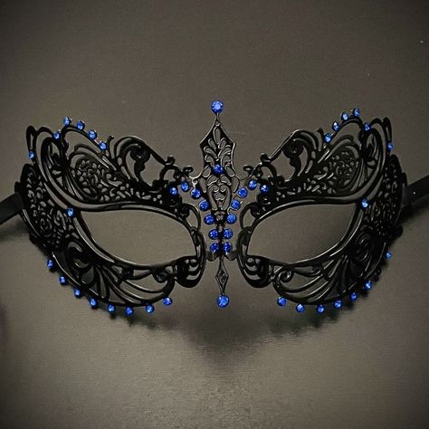 Royal Blue Mask Masquerade Ball, Masquerade Ball Gowns Elegant With Mask Black, Blue And Black Masquerade Mask, Royal Blue And Black Hair, Masquerade Prom Dress Blue, Royal Blue Masquerade Dress, Navy Masquerade Mask, Masquerade Ball Gowns Blue, Royal Blue Masquerade Mask