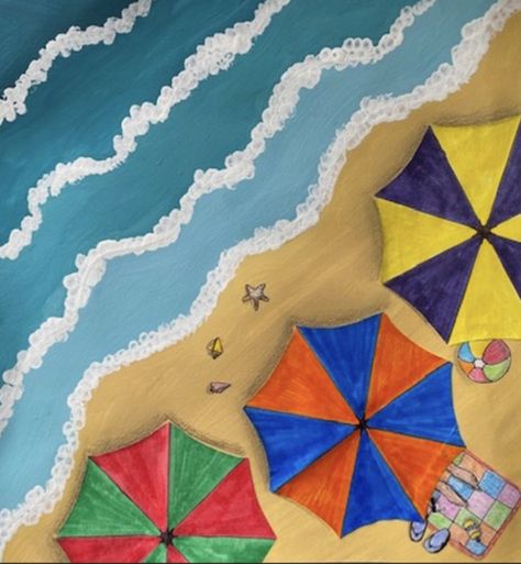 Summer Time Paintings, Summer Theme Drawing Ideas, Easy Summer Canvas Paintings, Painting Ideas On Canvas Summer Vibes, Summer Easy Paintings, Summer Beach Drawing Ideas, Easy Beach Scene Drawing, Summer Vacation Drawing Ideas, Beachy Paintings Easy