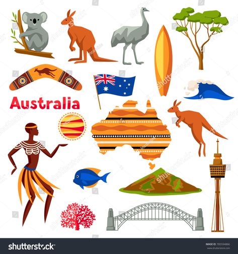 Australia icons set. Australian traditional symbols and objects. #Ad , #SPONSORED, #set#icons#Australia#Australian Australia Illustration, Australian Icons, Australian Flag, Australian Flags, Maps For Kids, Scrapbook Collection, Country Theme, Event Flyer Templates, Australia Day