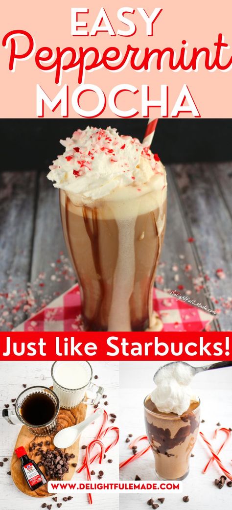 Do you love Starbucks Peppermint Mocha, but not waiting in line or the price tag? This post will show you how to make a peppermint mocha at home using 5 simple ingredients. Nespresso Recipes Peppermint Mocha, Peppermint Frappe Starbucks, How To Make A Peppermint Mocha, How To Make Peppermint Mocha At Home, Starbucks At Home Recipes, Starbucks Peppermint Mocha Recipe, Diy Peppermint Mocha, Mocha Syrup Recipe, Peppermint Mocha Starbucks