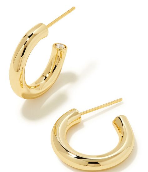 From Kendra Scott, these earrings feature:hoop earrings14K Gold plated or rhodium plated over brassPost closureApprox. 0.71" outside diameterImported. Kendra Scott Earring, Kendra Scott Earrings Hoops, Kendra Scott Gold Hoop Earrings, Kendra Scott Huggie Earrings, Gold Earrings Trendy, Kendra Scott Hoop Earrings, Gold Kendra Scott Earrings, Cute Preppy Earrings, Cute Fall Jewelry