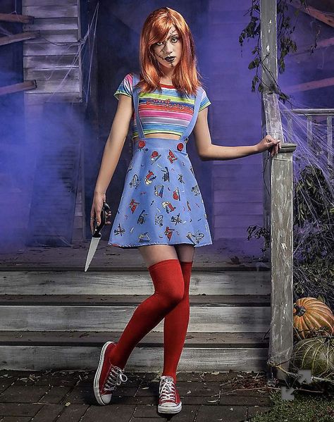 Diy Chucky Costume, Chucky Dress, Bride Of Chucky Halloween, Chucky Halloween Costume, Bride Of Chucky Costume, Home Halloween Costumes, Chucky Costume, Chucky Halloween, Horror Costume