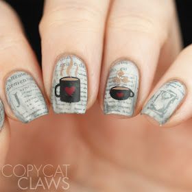 Newspaper Nail Art, Starbucks Nails, Newspaper Nails, Blue Nail Art Designs, Crazy Nail Art, Wine Nails, Art Deco Nails, Magic Nails, Cute Nail Art Designs