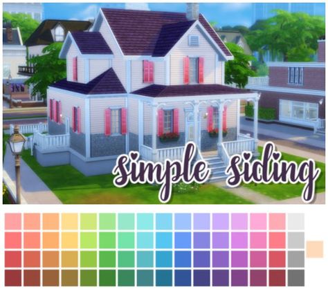 65 colors of siding with white trim on the corners. Comes in the basic siding as well as the siding with light and dark gray bricks for all 65 colors.  ts4, ts4cc, ts4build, build mode, walls, wallpaper, wood siding, rainbow, recolour, Sims 4 Cc Siding Wall, Sims 4 Siding Cc Exterior, Sims 4 House Siding Cc, Sims 4 Cc Siding, Sims 4 Cc Exterior Walls, Siding With White Trim, Sims 4 Holiday Cc, Sims Barbie, Sims 4 Recolors