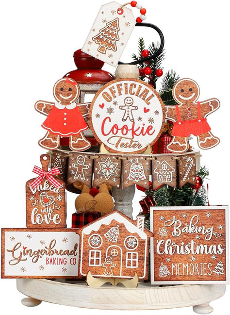 14 Pcs Christmas Tiered Tray Decor Gingerbread Christmas Decorations Gingerbread Man Gingerbread House Wooden Signs Farmhouse Christmas Table Decorations for Xmas Winter Home Party Gingerbread Christmas Decorations, Farmhouse Christmas Table, Christmas Tray Decor, Outdoor Christmas Party, Christmas Tiered Tray Decor, Gingerbread Theme, Christmas Tiered Tray, Gingerbread Christmas Decor, Christmas Tray