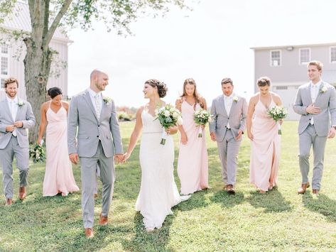 Blush And Light Grey Wedding, Grey And Pink Wedding Theme, Pink And Grey Wedding Ideas, Blush Pink Wedding Party, Gray Pink Wedding, Blush Pink And Grey Wedding, Light Pink Wedding Theme, Blush Pink Wedding Theme, Rustic Wedding Summer