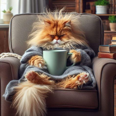 Funny Cat Pictures Hilarious, Orange Cats Funny, Orange Cat Cartoon, Cat With Coffee, Stary Papier, Cat And Coffee, Good Morning Cat, Funny Animal Images, Mug Of Coffee