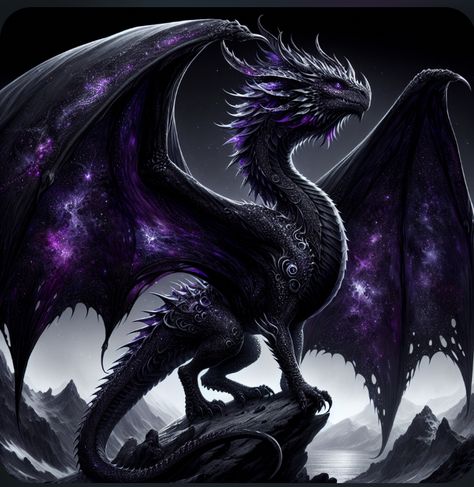 Purple Raven Aesthetic, Dragon Art Purple, Halloween Dragon Art, Shadow Dragon Art, Purple Dragon Aesthetic, Black Dragon Wallpaper, Dark Purple Dragon, Black And Purple Dragon, Dragon Witch