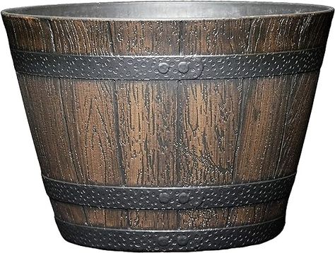 Amazon.com : Classic Home and Garden Whiskey Plastic Resin Flower Pot Barrel Planter, Walnut Brown, 9" : Patio, Lawn & Garden Front Porch Planter Ideas, Porch Planter Ideas, Resin Flower Pot, Whiskey Barrel Planter, Garden Front Of House, Front Porch Planters, Barrel Planter, Small Front Porches, Plastic Planters