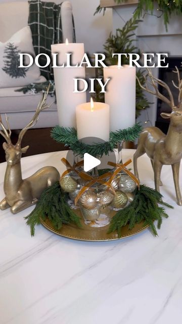 Micah Enriquez on Instagram: "Dollar Tree DIY Christmas Centerpiece 🤩 Who’s ready for more Christmas DIYs?

#dollartree #dollartreefinds #DIY #christmasdiy #christmasdiydecor #diychristmasdecor #diychristmas #homedecor #christmashomedecor #centerpiece #diycenterpieces #diycandleholder #diychristmascenterpiece #candlecenterpiece #howto #diytutorial" Dollar Tree Christmas Centerpiece Ideas, Dollar Tree Christmas Centerpieces Diy, Diy Christmas Centerpieces For Table, Diy Christmas Centerpiece, Dollar Tree Diy Christmas, Christmas Mantles, Christmas Candle Centerpiece, Holiday Table Centerpieces, Dollar Tree Hacks