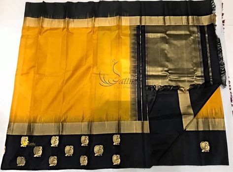 Kanjivaram Sarees, Soft Silk Sarees, Blouse Designs, Silk Sarees, Saree, Silk, Yellow, Black, Instagram