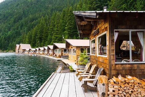 Stay at the Resort | Ross Lake Resort Floating Cabin, Resort Cabins, National Park Lodges, Cascades National Park, Washington State Travel, Cascade National Park, North Cascades National Park, Lake Resort, Cascade Mountains