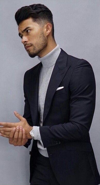 Turtleneck Suit Outfit Men, Turtleneck Formal Outfit Men, Grey Turtle Neck Outfit Men, Suits With Turtle Neck Men, Suit With Turtleneck Men, Turtle Neck Suit, Suit With Sweater, Gray Turtleneck Outfit, Outfit Men Suit