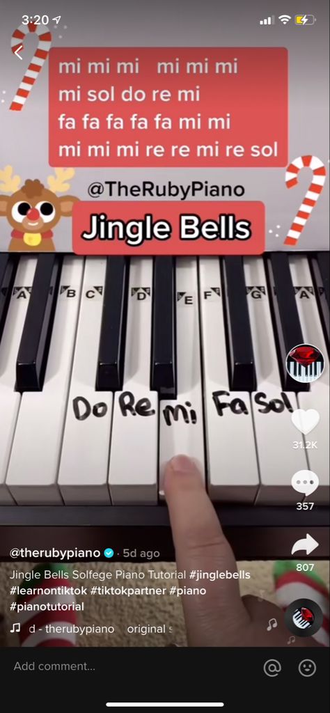 Jingle Bells On Piano, Jingle Bell Violin Sheet Music, Jingle Bell Rock Piano, Bundle Of Joy Piano, Do Re Mi, La Campanella Piano, Solfege, Piano Tutorial, Jingle Bells