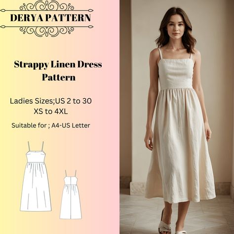 Strappy Linen Dress Pattern,Linen Summer Dress  Pattern,Spring Dress Pattern,Women Dress Pattern , A0 A4 US Letter-US 2 to 30 Linen Summer Dress Pattern, Free Sundress Pattern, Sun Dress Sewing Pattern, Beginner Dress Pattern Free, Diy Linen Dress, Spring Dress Pattern, Beginner Dress Pattern, Tea Dress Pattern, Summer Dress Pattern