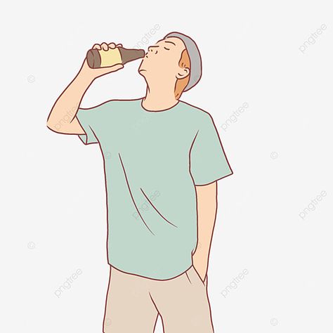 Person Drinking Reference Drawing, Man Drinking Drawing, Drinking Beer Drawing, Beer Drinking Images, Poison Drawings, Beer Bottle Drawing, Drinking Drawing, Character Drinking, Beer Drawing