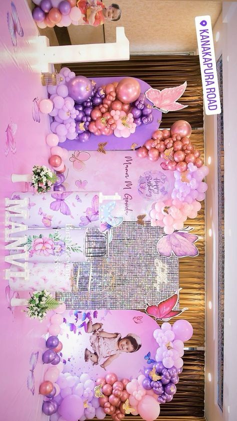 Naming Ceremony Decorations Ballon, Butterfly Themed Birthday Party Ideas, Butterfly 1st Birthday Party Decorations, Butterfly Balloon Decorations, Birthday Stage Decoration Ideas, Butterfly Theme Birthday Decoration, Butterfly Theme Party Decoration, Butterfly Baby Shower Decorations, Butterfly 1st Birthday