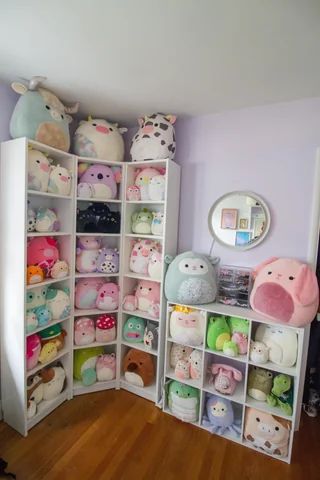 Stuffed Animal Displays, Pet Organization, Cute Diy Room Decor, Storage Tips, Kitty Plush, Cute Bedroom Decor, Cute Room Ideas, Stuffed Animal Storage, Hello Kitty Plush