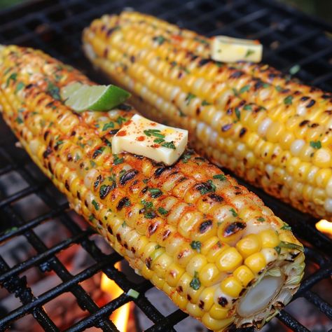 🌽 Grilled Corn on the Cob: Juicy, buttery, and perfectly charred! #GrillSeason Grilled Corn on the Cob Ingredients: Corn on the cob (4) Butter (4 tbsp) Salt (to taste) Paprika (1 tsp) Fresh lime (1, cut into wedges) Instructions: Peel back husks from the corn but leave attached. Spread butter on each cob, season with salt and papaya. Grill over medium heat until charred, about 10 minutes. Serve with lime wedges. 🌽🔥 Enjoy the smoky flavors of our Grilled Corn on the Cob at your next BBQ! #... Corn On The Cob Aesthetic, Seasoned Corn On The Cob, Corn On The Cob Grilled, Corn On The Con, Corn Aesthetic, Grilled Sweet Corn, Bbq Corn, Grilled Corn On The Cob, Corn Meal