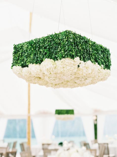 Seaside Newport Estate Wedding Boxwood And Hydrangea, Newport Ri Wedding, Mall Decor, Newport Wedding, Floral Event Design, Newport Ri, Gorgeous View, Ceiling Decor, Estate Wedding