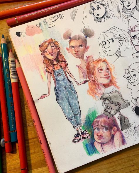 Colored Pencil Character Design, Watercolour Character Design, Sketchbook Spreads, People Drawings, Digital Notes, Sketchbook Inspo, Bullet Journal Paper, Watercolour Ink, Pastel Pencils