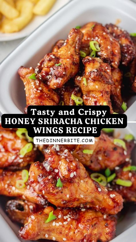 Ready to make your next party unforgettable? 🎉 This Honey Sriracha Chicken Wings recipe is the perfect addition to your table! Juicy, spicy, and just a touch sweet - they're sure to impress everyone! 😋🍗 Save this recipe now, and let's get started in The Dinner Bite! Honey Sriracha Wings, Honey Sriracha Chicken Wings, Garlic Chicken Wings Recipe, Sriracha Chicken Wings, Sriracha Wings, Chicken Wings Crockpot, Honey Sriracha Sauce, Honey Garlic Chicken Wings, Glazed Chicken Wings