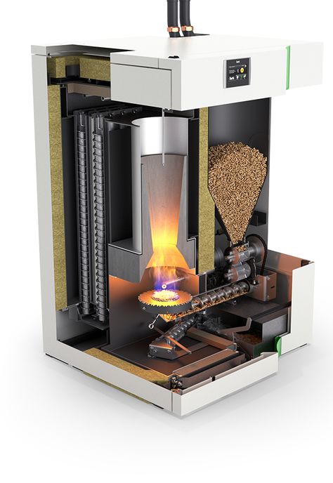 Pellet condensing boiler: Pellematic Condens (10-32 kW) » ÖkoFEN Barrel Oven, Pellet Burner, Tiny House Appliances, Unique Appliances, House Appliances, House Heating, Computer Basics, Pellet Stove, Combustion Chamber