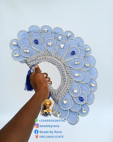 Hand Fan Design, Bridal Fan, Igbo Wedding, Hand Fans For Wedding, Hand Fans, Nigerian Wedding, Hand Embroidery Design Patterns, Hand Embroidery Design, Bead Jewelry