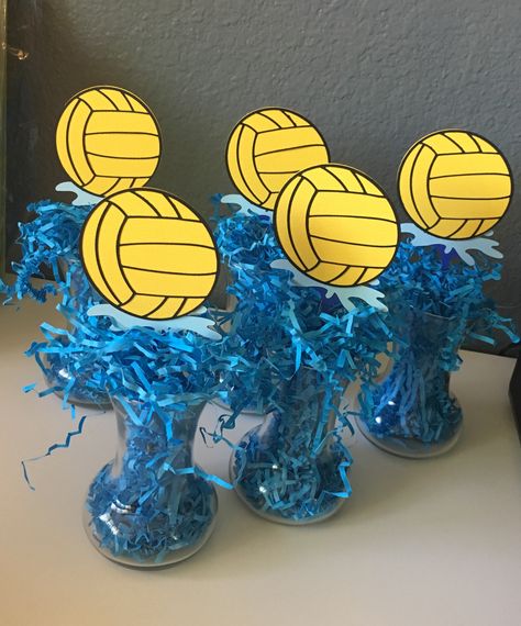 Waterpolo Banquet Ideas, Water Polo Party Decorations, Water Polo Decorations, Netball Party Ideas, Swimming Centerpieces, Water Polo Banquet Centerpieces, Water Polo Centerpieces, Water Polo Banquet Ideas, Volleyball Centerpieces Ideas