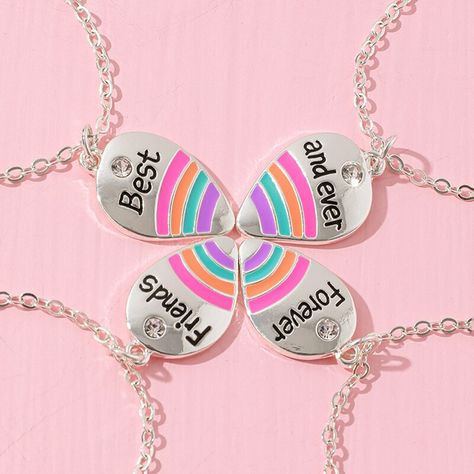 4pcs/set Best Friends Forever And Ever Rainbow Pendant Bff Necklace 👬 Introducing our beautiful and meaningful Friendship Necklace 👬 This necklace is the perfect way to celebrate your bond with your closest friend. 👬 Crafted with high-quality materials 👬 The pendant hangs on a delicate yet sturdy chain, ensuring that it will be comfortable to wear all day long. 👬 The necklace is available in a range of materials, allowing you to choose the perfect one to suit your style. 👬 Our Friends Bff Necklaces For 4, Friendship Necklaces For 4, Spongebob Jokes, 2024 Jewelry, 4 Best Friends, Rainbow Pendant, Bff Necklace, Forever Necklace, Bff Jewelry