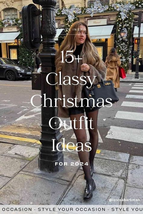 15+ Cute Christmas Outfit Ideas for 2024. Looking for cute Christmas outfit ideas and inspo? We’re here to share 15+ women’s Christmas outfits! Whether it’s for a Christmas party, Christmas dinner, or a casual holiday event, we have dressy, casual, classy, and sparkly outfit options. Click through for the best winter fashion ideas for women! Christmas Card Outfits For Women, Christmas Inspired Outfits Casual, Christmas 2025 Outfit, Trendy Holiday Outfits 2024, Monochromatic Holiday Outfit, Parisian Holiday Outfit, Work Christmas Party Outfit Classy Chic, Christmas Dressy Outfit, Holiday Tea Party Outfit