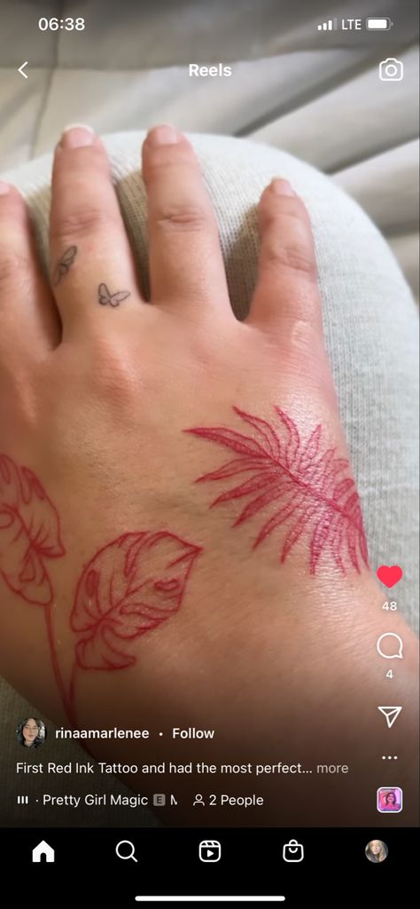 Red Leaf Tattoo, Leaf Tattoo, Magic E, Red Ink Tattoos, Red Leaves, Red Ink, Leaf Tattoos, Maple Leaf Tattoo, Ink Tattoo