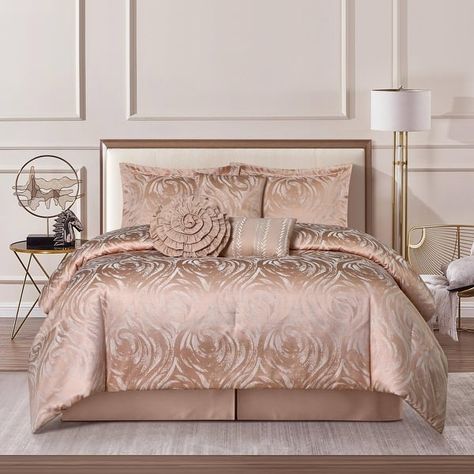 Nanshing Sasha 7 Piece Luxury Glam Comforter Set - On Sale - Bed Bath & Beyond - 39678778 Glam Comforter Set, Soft Comforter Bedding, Glam Bedding, Glam Bedroom Decor, Jacquard Bedding, Floral Comforter Sets, Floral Comforter, Modern Luxury Bedroom, King Comforter Sets