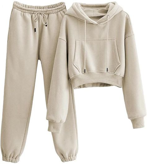 Matching Sweat Set, Matching Sweats, Crop Pullover, Sweatpants Outfit, Baggy Clothes, Sweatsuit Set, Hoodie And Sweatpants, Crop Top Sweatshirt, Pullover Fleece