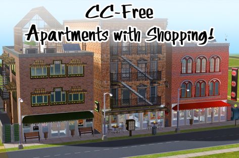 I love urban lots, especially where more activities/sims can intermingle, so I put together this apartment lot that features shopping!  There’s a clothing store, a convenience store with groceries, and... Sims 2 Downtown, Sims 2 Community Lot, Sims 2 Lots, Fancy Penthouse, Sims 2 House, A Clothing Store, 2 House, Electronic Shop, Los Sims