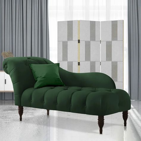 Alcott Hill® Latricia Tufted Rolled Arms Chaise Longue | Wayfair Lounge Sofas, Velvet Lounge Chair, Green Velvet Fabric, Chaise Lounge Sofa, Wayfair Furniture, Grey Upholstery, Living Room Furniture Chairs, Bedroom Chair, Chaise Lounge Chair