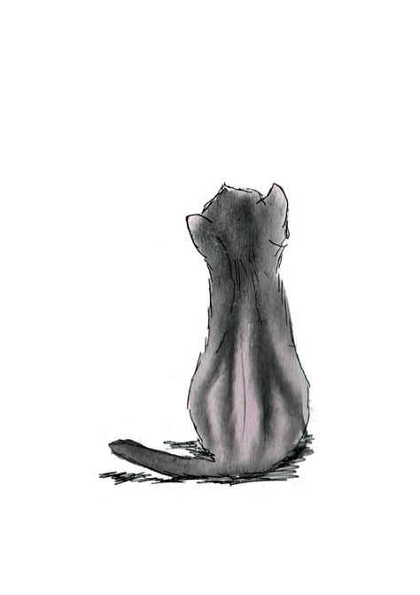 Cat From Behind Drawing, Grey Cat Tattoo, Cat From Behind, Sketch Cat, Cars Illustration, Cat Prints, Cat Watercolor, Animal Watercolor, Grey Car