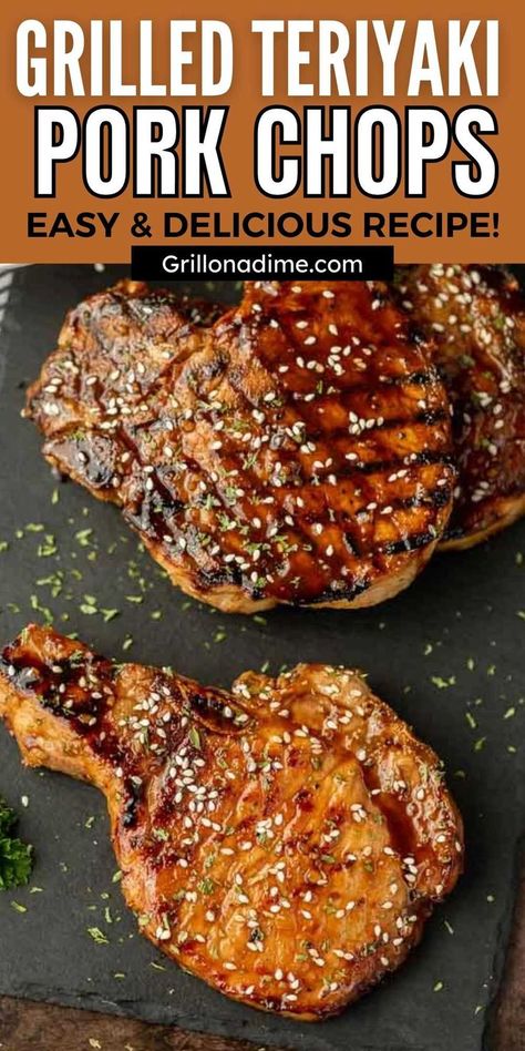 Grilled Teriyaki Pork Chops is one of the best ways to eat pork chops. The Teriyaki Sauce is made with simple ingredients and taste great. You are going to love this teriyaki glazed grilled pork chops.  #grillonadime #grillingrecipes #porkrecipes #porkchoprecipes #teriyakirecipes Grilled Pork Chops Boneless, Grill Pork Chops, Asian Pork Chops, Teriyaki Pork Chops, Pork Chop Recipes Grilled, Pork Chop Marinade, Teriyaki Pork, Bbq Pork Chops, Pork Marinade