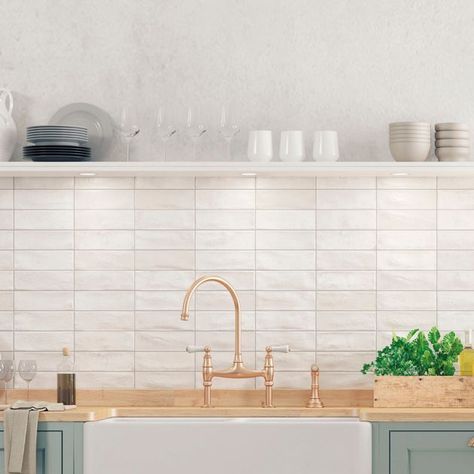 Porcelain Superstore, White Kitchen Tiles, White Wall Tiles, Patterned Floor Tiles, Kitchen Splashback, Blue Cabinets, Kitchen Fireplace, Kitchen Wall Tiles, Kitchen Tile