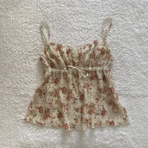 coquette japanese floral babydoll cami top, sheer... - Depop Babydoll Tops Aesthetic, How To Sew A Cami Top, Babydoll Tank Top Sewing Pattern, Sewing Babydoll Top, Sewing Coquette Top, Babydoll Tops Outfit, How To Make A Babydoll Top, Babydoll Tank Top Outfit, Sheer Lace Top Outfit