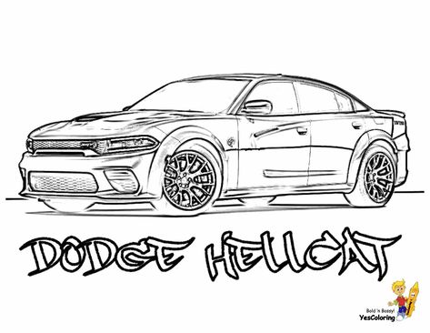 Print Out This Dodge Car Coloring Page! HellCat! "Sweet!"  https://www.yescoloring.com/Cool_Car_Coloring_Pages.html Tell Other Coloring Kids Your Eyeballs Found YesColoring! Hellcat Charger Drawing, Hellcat Drawing, Dodge Charger Hellcat Drawing, Dodge Hellcat Drawing, Srt Hellcat Drawing, Dodge Challenger Drawing, Dodge Charger Drawing, How To Draw A Dodge Challenger, Car Coloring Pages