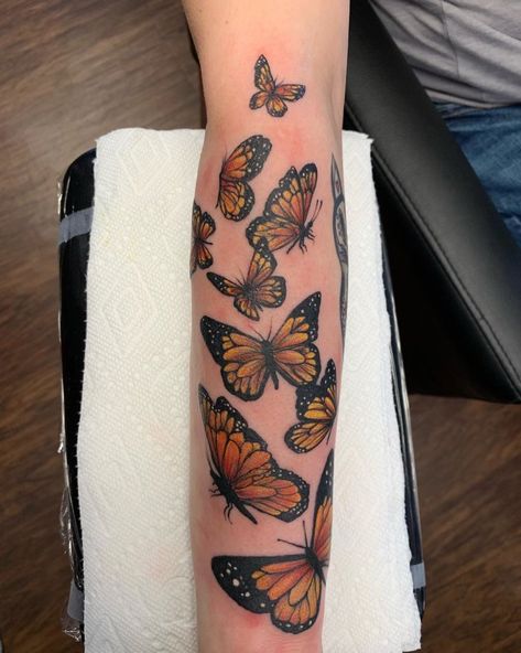 Butterfly Meaning Tattoo, Artwork Tattoo Ideas, Yellow Butterfly Meaning, Faith Based Tattoos, Yellow Butterfly Tattoo, Monarch Tattoo, Tattoos Together, Butterfly Sleeve Tattoo, White Butterfly Tattoo