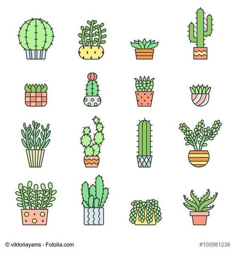 Cactus And Succulents, Vector Icons, Succulent, Line Art, Cactus, Cross Stitch