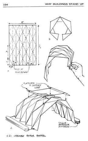 Creased Paper Barrel - Beautiful structural shape from folding paper: Paper Structure Design, Folding Structure Architecture, Folded Structure Architecture, Paper Structure Architecture, Paper Folding Drawing, Folding Paper Architecture, Paper Structure Architecture Origami, Folded Paper Art, Paper Folding Architecture