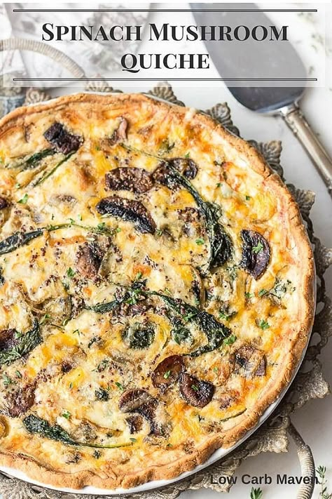 Spinach Mushroom Quiche With Crust, Quiche Vegetable, Cheesy Quiche, Spinach And Mushroom Quiche, Mushroom And Spinach Quiche, Vegetable Quiche Recipes, Gluten Free Quiche, Low Carb Quiche, Vegetarian Quiche