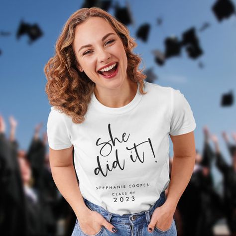 $21.20 | Trendy Script She Did It Name 2023 Graduation #graduation, modern, senior class, she did it, trendy, black script, informal, grad, name, class of 2023 Best Graduation Gifts, She Did It, 2023 Graduation, 2024 Graduation, Graduation Shirts, Graduation Party Invitations, Fashion Clothes Women, Clothing And Shoes, Hoodie Shirt