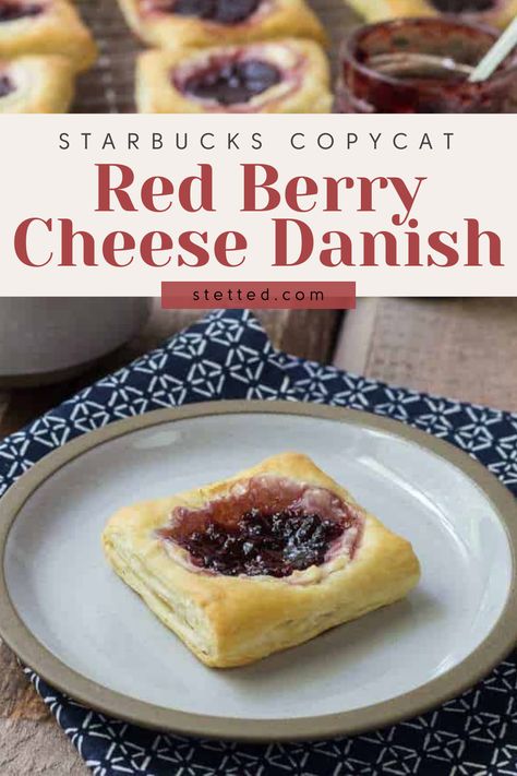 This copycat Starbucks Red Berry Cheese Danish recipe lets you enjoy the seasonal breakfast all year long. Sugar Plum Cheese Danish Starbucks, Starbucks Sugar Plum Danish Recipe, Copycat Starbucks Sugar Plum Danish, Copycat Starbucks Cheese Danish, Starbucks Cheese Danish Recipe, Starbucks Breakfast, Pumpkin Spice Treats, Cheese Danish Recipe, Phyllo Recipes