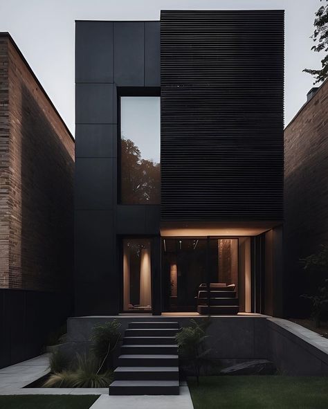 Modern Black House Exterior, Modern Black Houses, Dark House Aesthetic, Home Exterior Design Ideas, Dark Modern House, Loft Exterior, Home Exterior Design, Black Loft, Contemporary House Exterior