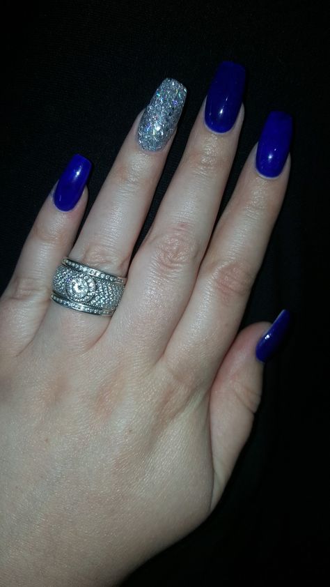 Silver And Royal Blue Nails, Royal Blue Nail Ideas For Prom, Royal Blue Nails For Prom, Royal Blue And Silver Nails, Royal Blue Prom Nails, Royal Blue Nails Designs, Sliver Nails, Blue Wedding Nails, Blue Prom Nails